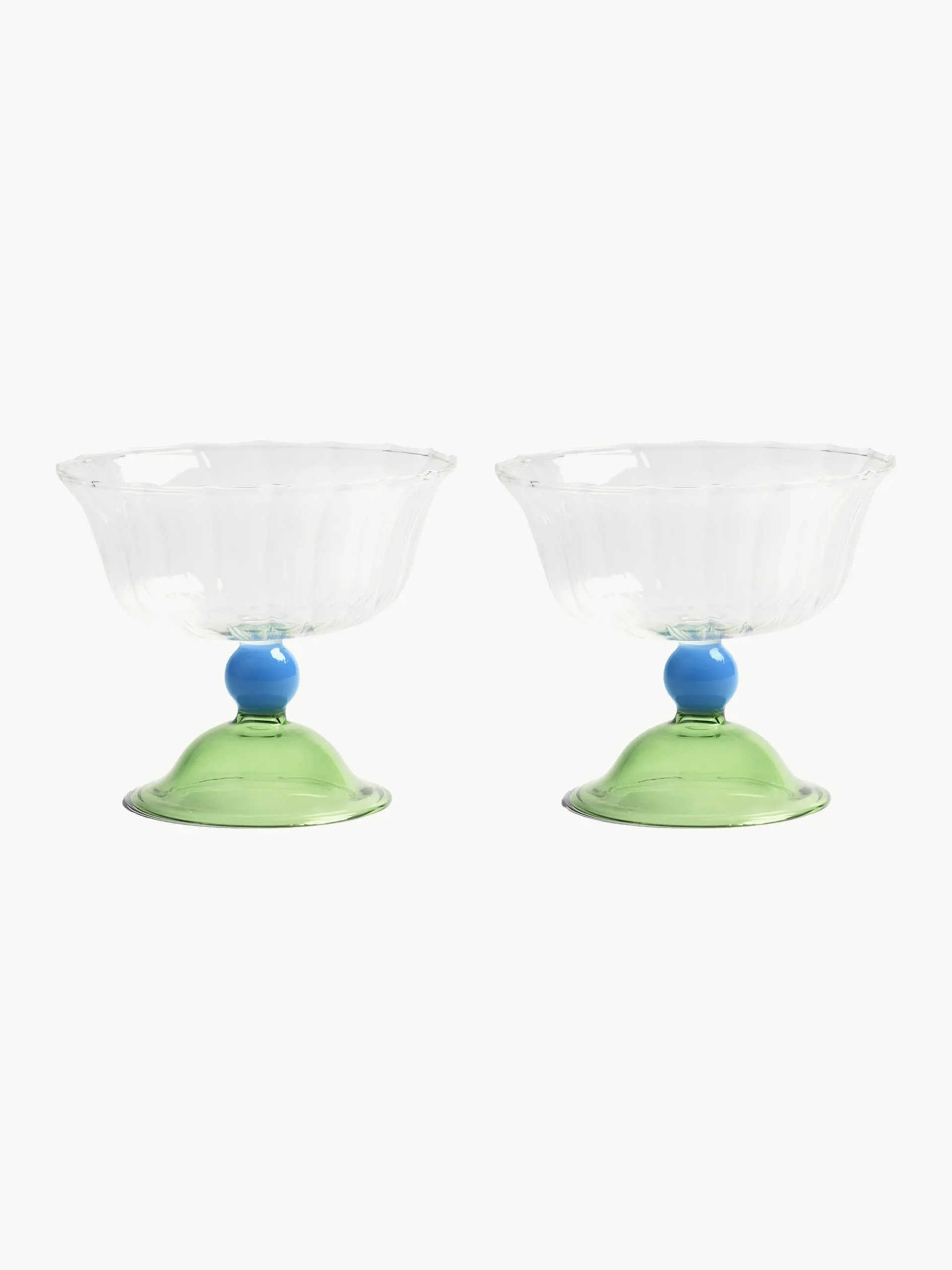 Set di 2 coppe da champagne in vetro soffiato fatto a mano Tulip