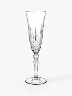 Set di 6 flute da champagne in cristallo con motivo in rilievo Melodia