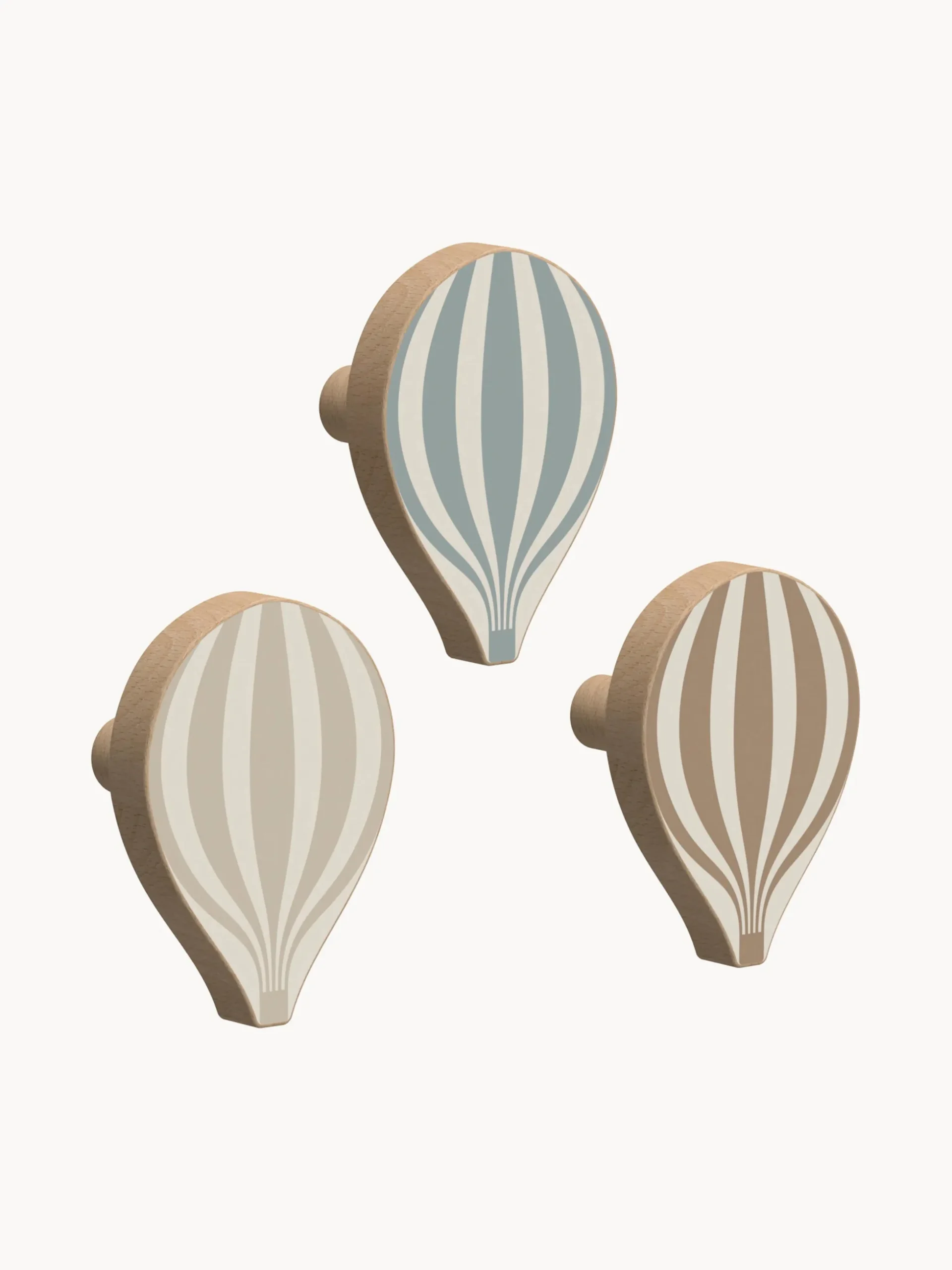 Set di 3 ganci da parete in legno di faggio fatti a mano Ballon