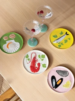 Set di 4 piatti per torta in dolomite dipinti a mano De La Mer