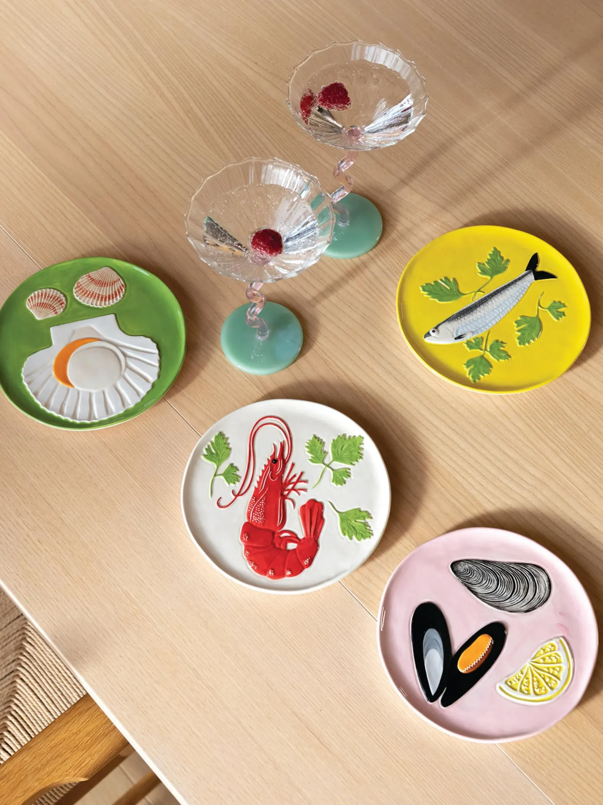 Set di 4 piatti per torta in dolomite dipinti a mano De La Mer