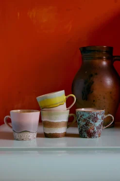 Set di 4 tazze fatte a mano con smalto reattivo 70's