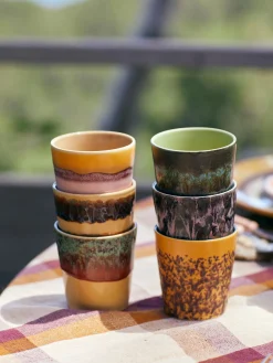 Set di 6 tazze senza manico fatte a mano con smalto reattivo 70's
