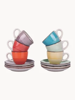 Set di 6 tazzine da caffè con piattini dipinte a mano Baita