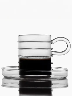 Set di 6 tazzine da caffè in vetro borosilicato fatte a mano Deco' Clear