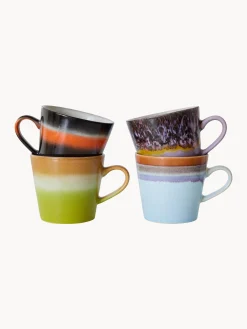 Set di 4 tazzine fatte a mano con smalto reattivo 70's