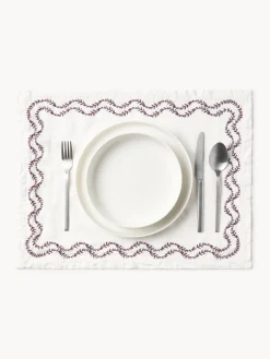 Set di 2 tovagliette in lino lavato ricamate a mano Ivy