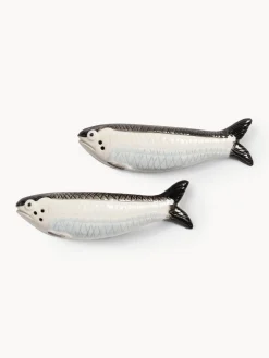 Set saliera e pepiera in dolomite dipinte a mano Sardine 2 pz