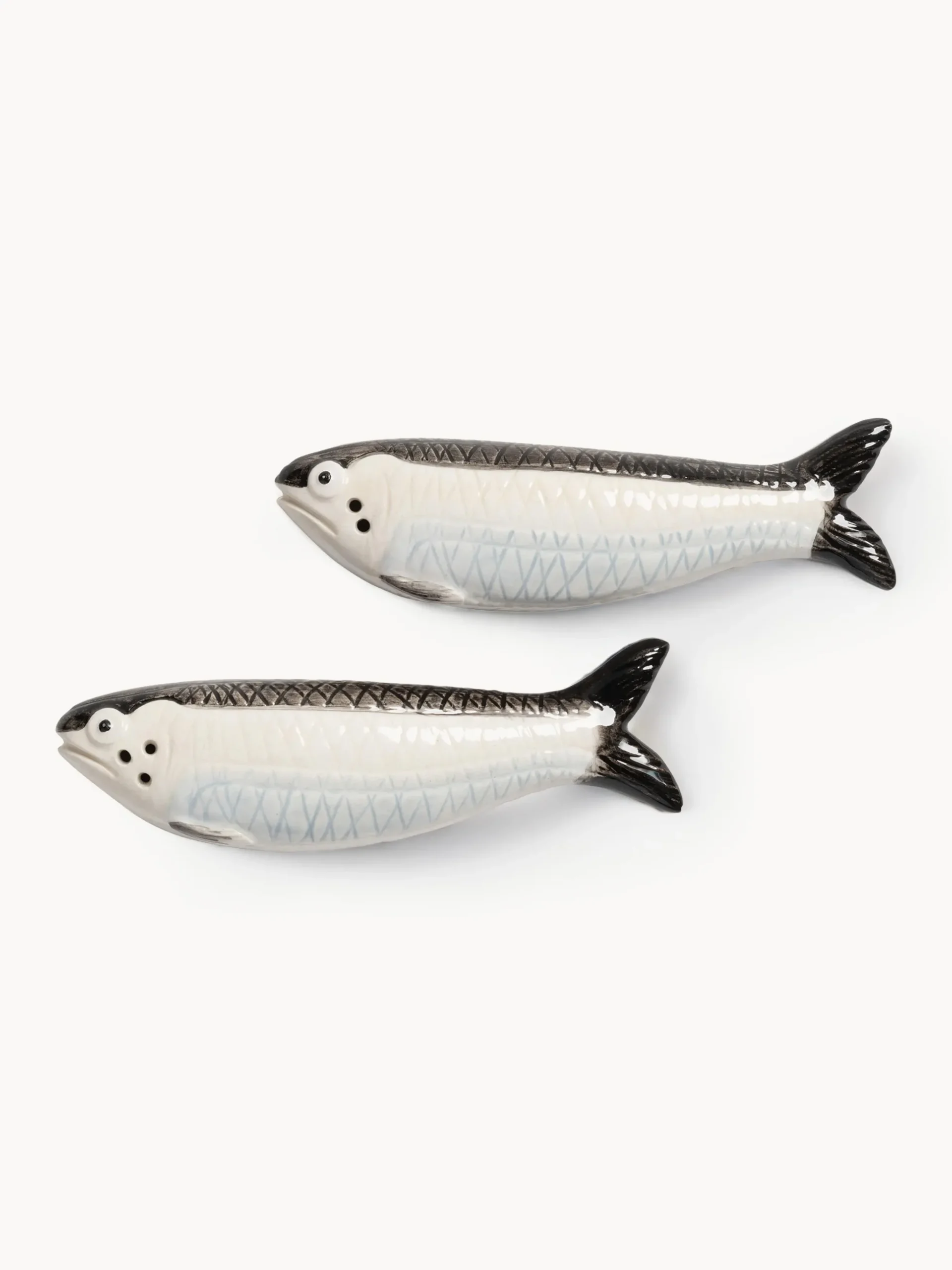 Set saliera e pepiera in dolomite dipinte a mano Sardine 2 pz