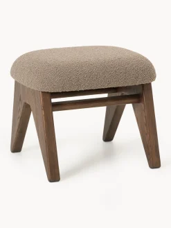 Sgabello in legno di frassino con rivestimento in bouclé Shenay