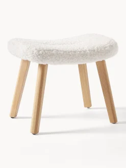 Sgabello imbottito in teddy con gambe in legno Wing