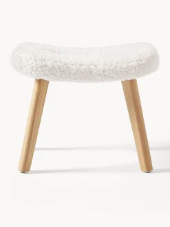 Sgabello imbottito in teddy con gambe in legno Wing