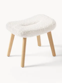 Sgabello imbottito in teddy con gambe in legno Wing