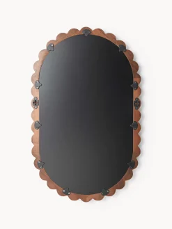 Specchio ovale da parete con cornice in legno di acacia Ayu