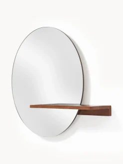 Specchio rotondo da parete con ripiano in legno Sandro