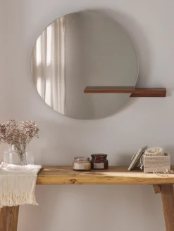Specchio rotondo da parete con ripiano in legno Sandro