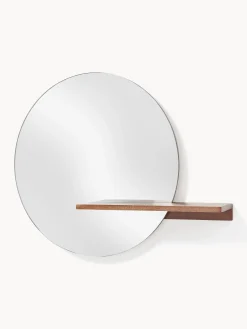 Specchio rotondo da parete con ripiano in legno Sandro