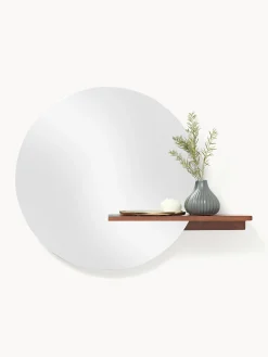 Specchio rotondo da parete con ripiano in legno Sandro
