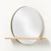 Specchio rotondo da parete con mensola in legno Kenny