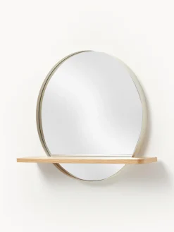 Specchio rotondo da parete con mensola in legno Kenny
