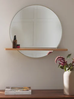Specchio rotondo da parete con mensola in legno Kenny