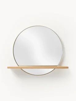 Specchio rotondo da parete con mensola in legno Kenny
