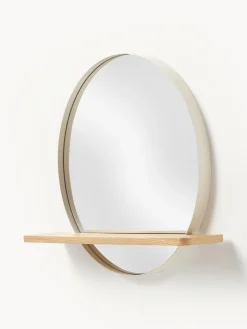 Specchio rotondo da parete con mensola in legno Kenny