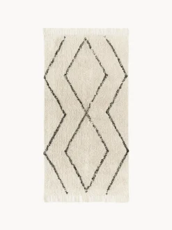 Tappeto boho in cotone fatto a mano con motivo a rombi e frange Bina