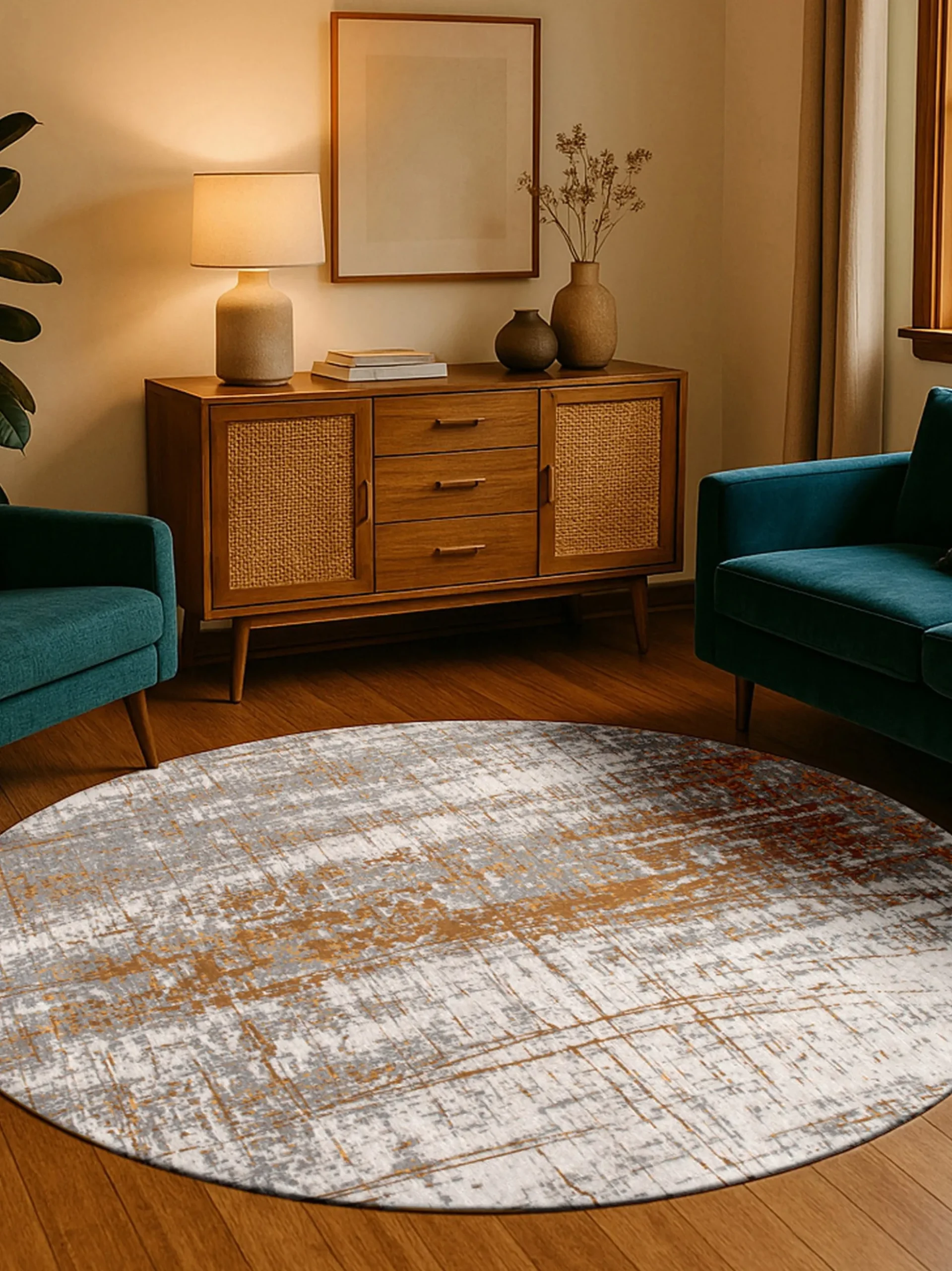 Tappeto rotondo jacquard lavabile da interno-esterno Griff