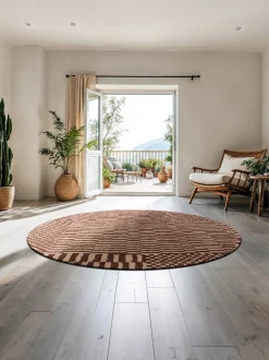Tappeto rotondo jacquard lavabile da interno-esterno Berber