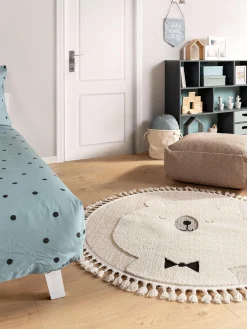 Tappeto rotondo per bambini con nappe e motivo in rilievo Momo
