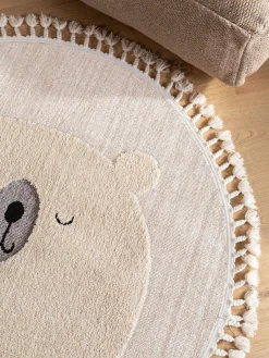 Tappeto rotondo per bambini con nappe e motivo in rilievo Momo