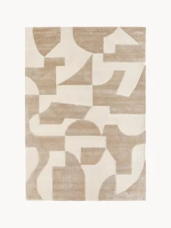Tappeto marrone e beige in lana fatto a mano con motivo a rilievo Corin