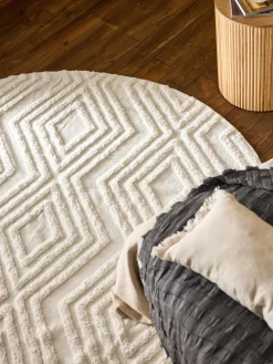 Tappeto rotondo in cotone con struttura in rilievo Ziggy
