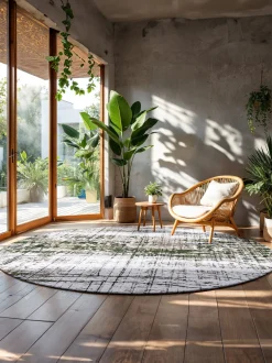 Tappeto rotondo jacquard lavabile da interno-esterno Griff