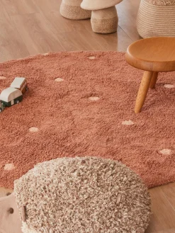 Tappeto rotondo per bambini lavabile fatto a mano con struttura in rilievo Dot