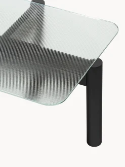 Tavolino da salotto in legno di faggio con piano in vetro Kob