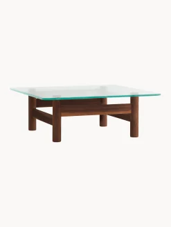 Tavolino in legno di noce con piano in vetro Brasilia