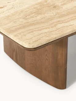 Tavolino in legno di quercia con piano in travertino Chandler