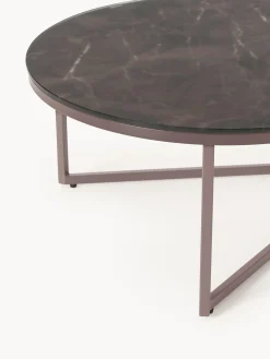 Tavolino ovale da salotto con piano in vetro effetto marmo Antigua 6