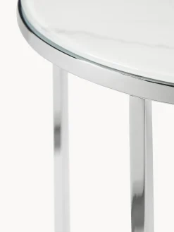 Tavolino rotondo con piano in vetro effetto marmo Antigua