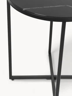 Tavolino rotondo con piano in vetro effetto marmo Antigua