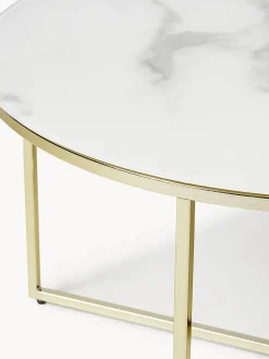 Tavolino rotondo da salotto con piano in vetro effetto marmo Antigua