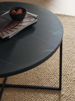 Tavolino rotondo da salotto con piano in vetro effetto marmo Antigua