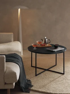 Tavolino rotondo da salotto con piano in vetro effetto marmo Antigua