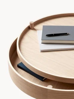 Tavolino rotondo in legno di quercia con vano contenitore Turning Table