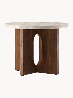 Tavolino rotondo in legno con piano in arenaria Androgyne