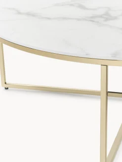 Tavolino rotondo XL da salotto con piano in vetro effetto marmo Antigua