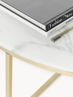 Tavolino rotondo XL da salotto con piano in vetro effetto marmo Antigua