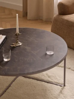 Tavolino rotondo XL da salotto con piano in vetro effetto marmo Antigua